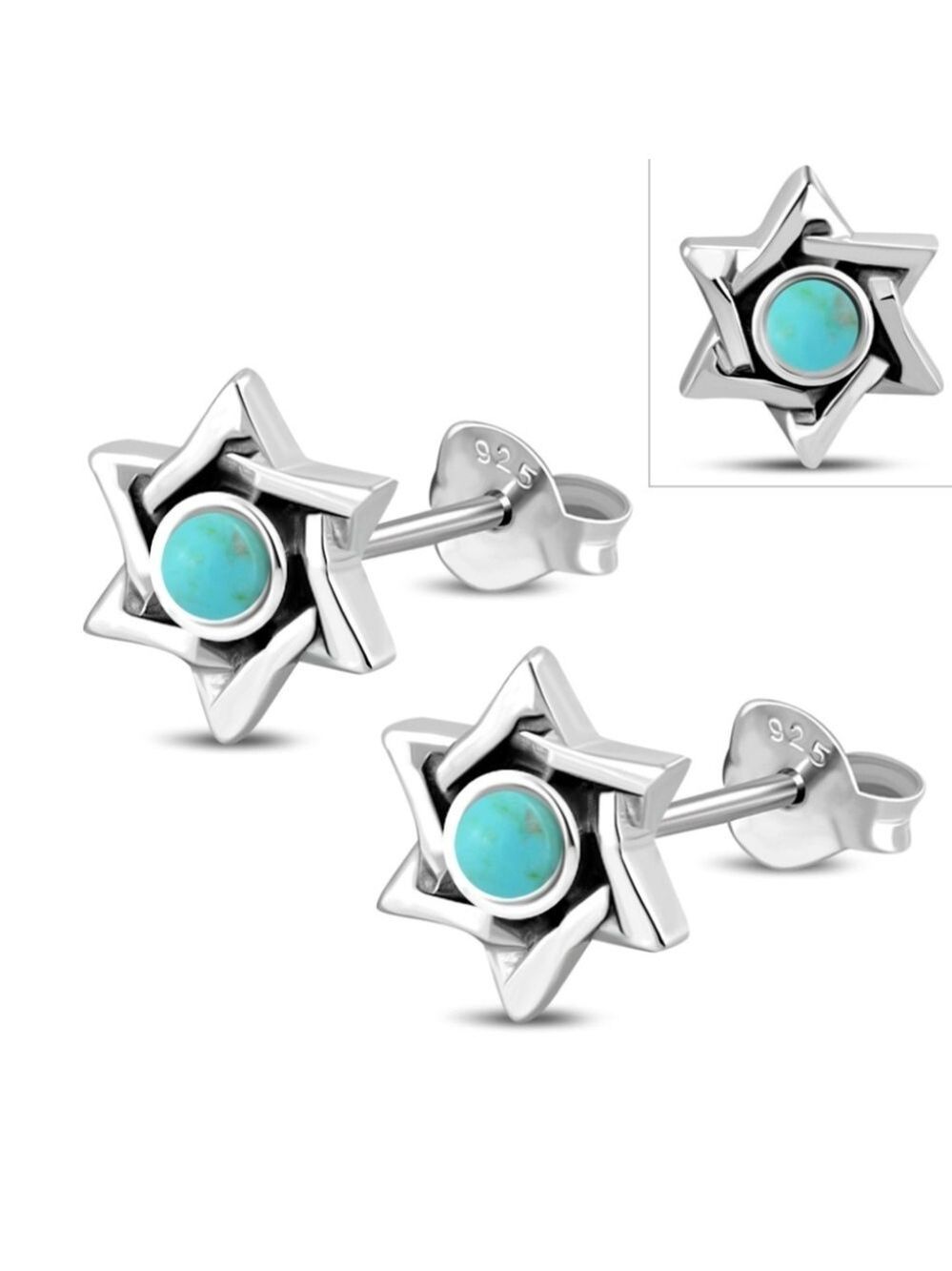 Turquoise Star of David Stud Earrings